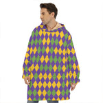 Mardi Gras Harlequin Pattern Print Hoodie Blanket