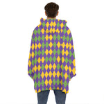 Mardi Gras Harlequin Pattern Print Hoodie Blanket