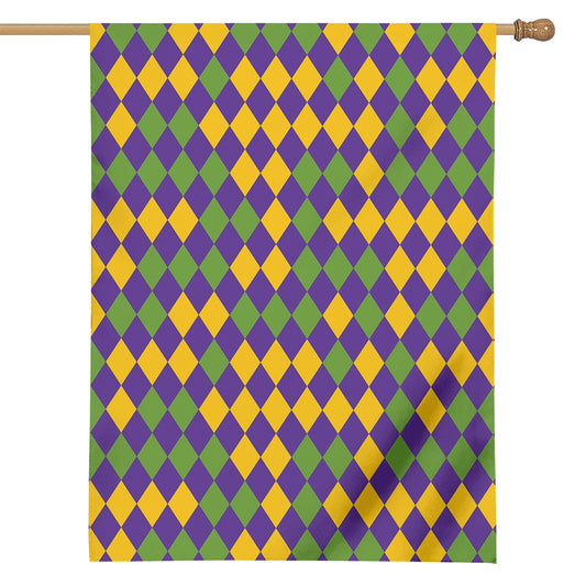 Mardi Gras Harlequin Pattern Print House Flag