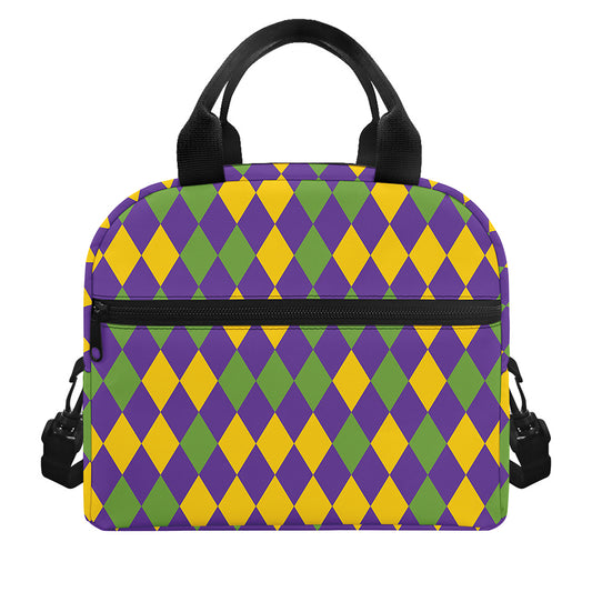 Mardi Gras Harlequin Pattern Print Insulated Lunch Bag