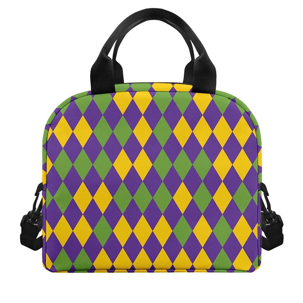 Mardi Gras Harlequin Pattern Print Insulated Lunch Bag
