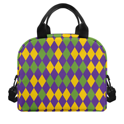Mardi Gras Harlequin Pattern Print Insulated Lunch Bag