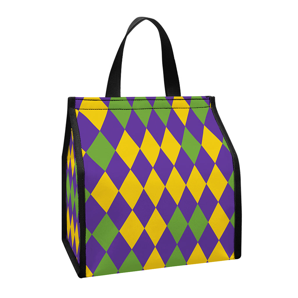 Mardi Gras Harlequin Pattern Print Insulated Lunch Tote