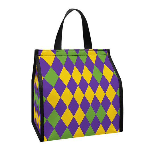 Mardi Gras Harlequin Pattern Print Insulated Lunch Tote