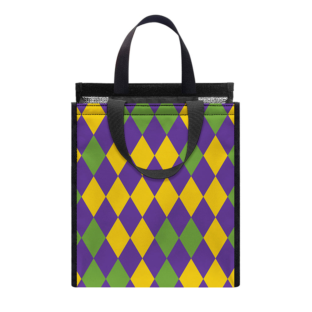 Mardi Gras Harlequin Pattern Print Insulated Lunch Tote