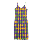 Mardi Gras Harlequin Pattern Print Jersey Midi Cami Dress