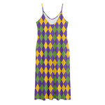 Mardi Gras Harlequin Pattern Print Jersey Midi Cami Dress
