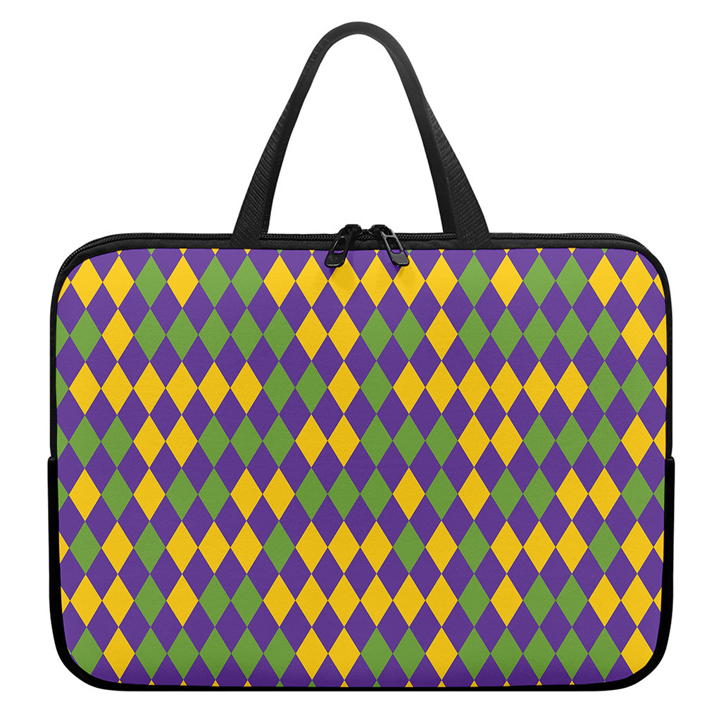 Mardi Gras Harlequin Pattern Print Laptop Sleeve With Handle