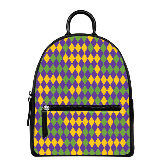 Mardi Gras Harlequin Pattern Print Leather Backpack