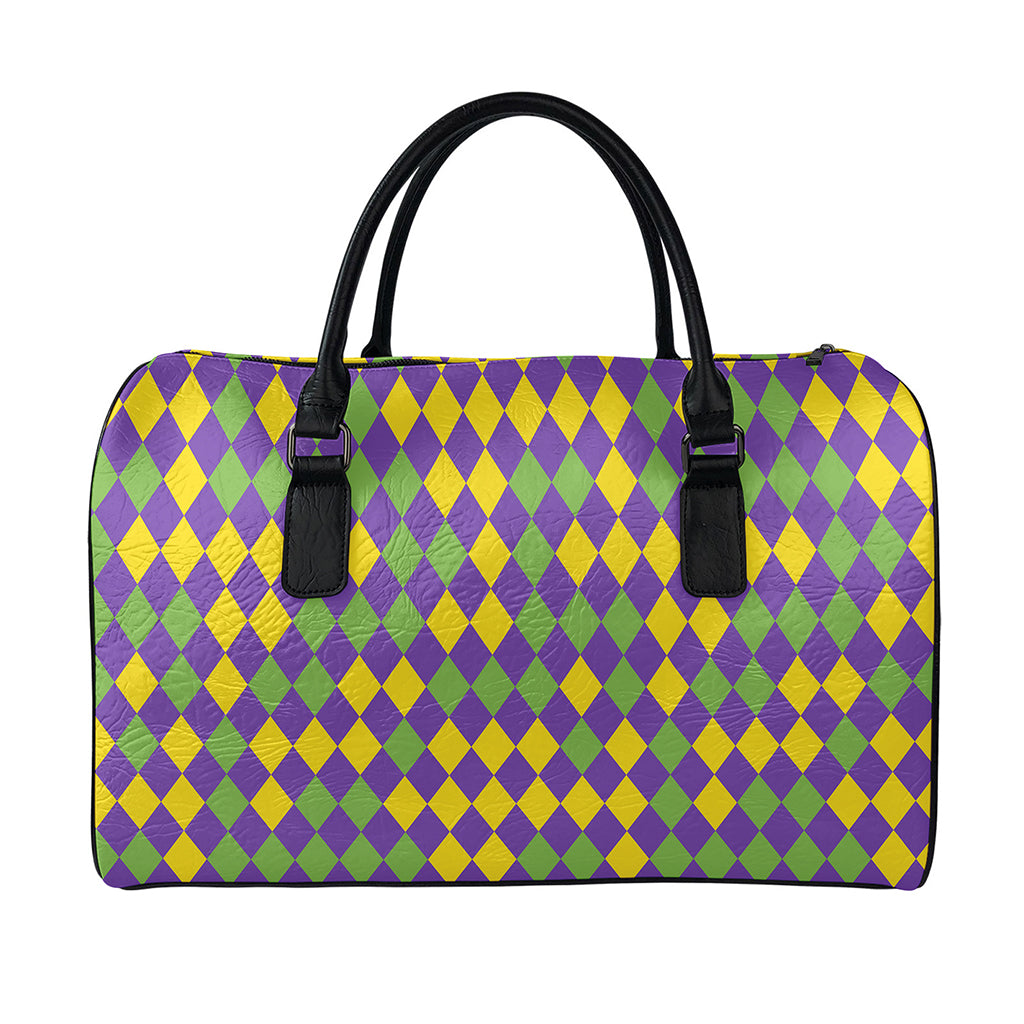 Mardi Gras Harlequin Pattern Print Leather Duffle Bag