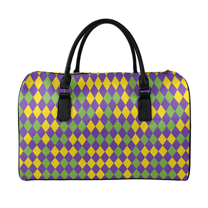 Mardi Gras Harlequin Pattern Print Leather Duffle Bag