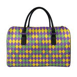 Mardi Gras Harlequin Pattern Print Leather Duffle Bag