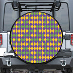 Mardi Gras Harlequin Pattern Print Leather Spare Tire Cover