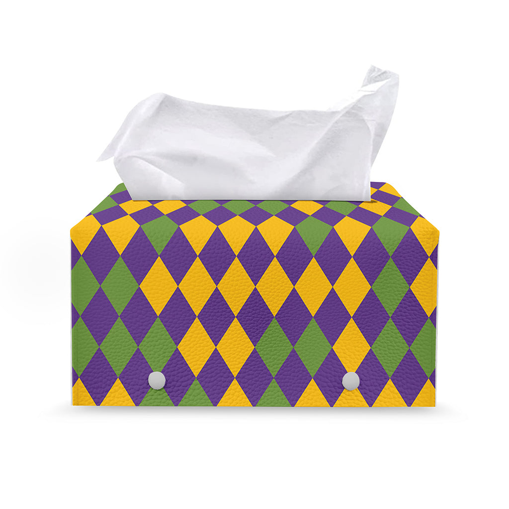Mardi Gras Harlequin Pattern Print Leather Tissue Box Cover