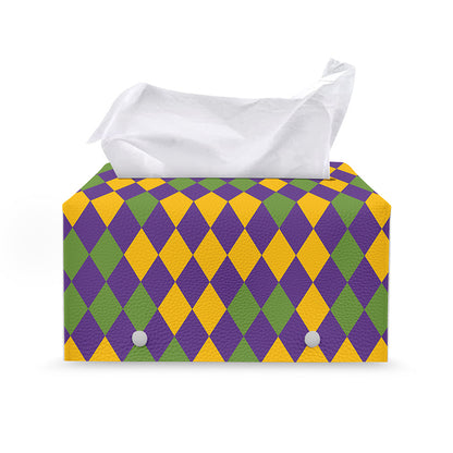 Mardi Gras Harlequin Pattern Print Leather Tissue Box Cover