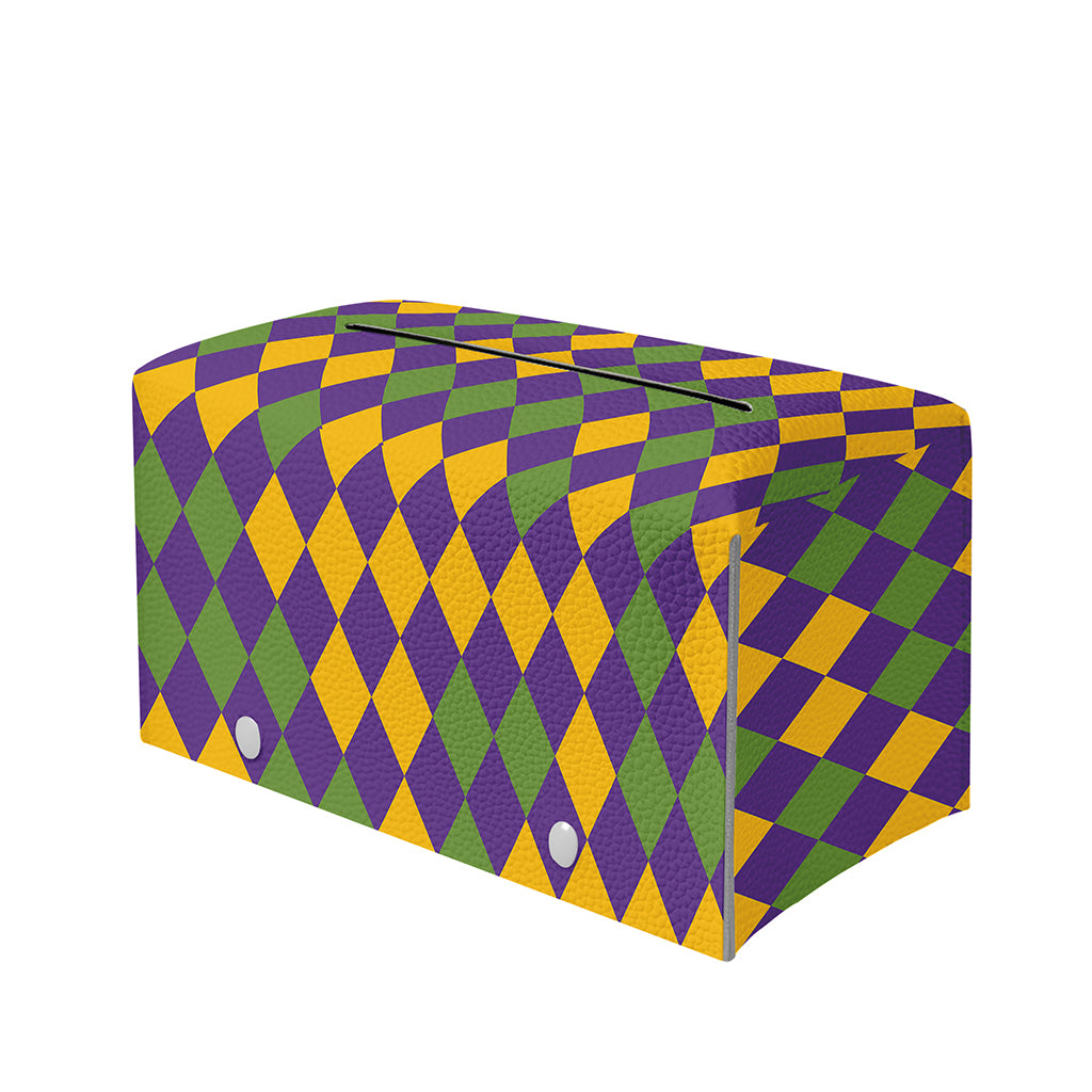 Mardi Gras Harlequin Pattern Print Leather Tissue Box Cover