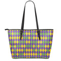Mardi Gras Harlequin Pattern Print Leather Tote Bag With Zipper