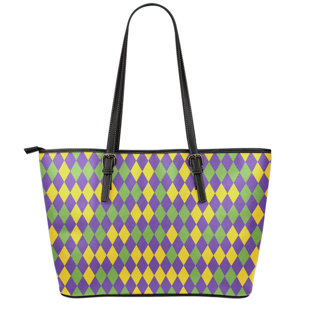 Mardi Gras Harlequin Pattern Print Leather Tote Bag