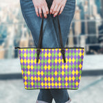 Mardi Gras Harlequin Pattern Print Leather Tote Bag