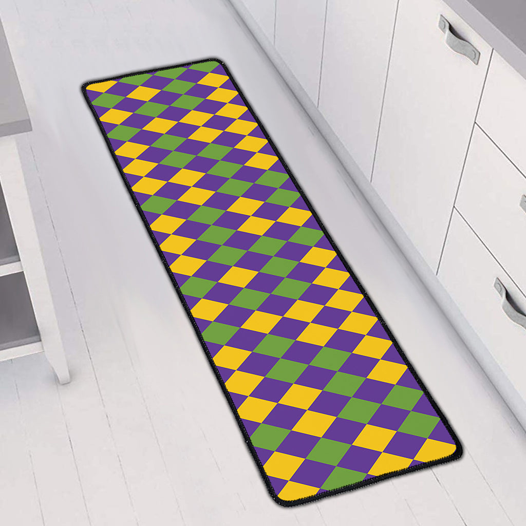 Mardi Gras Harlequin Pattern Print Long Kitchen Mat