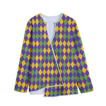 Mardi Gras Harlequin Pattern Print Long Sleeve Short Coat