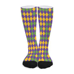 Mardi Gras Harlequin Pattern Print Long Socks