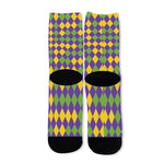 Mardi Gras Harlequin Pattern Print Long Socks
