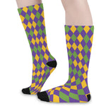 Mardi Gras Harlequin Pattern Print Long Socks