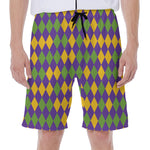 Mardi Gras Harlequin Pattern Print Men's Beach Shorts