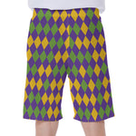 Mardi Gras Harlequin Pattern Print Men's Beach Shorts