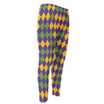Mardi Gras Harlequin Pattern Print Men's Compression Pants