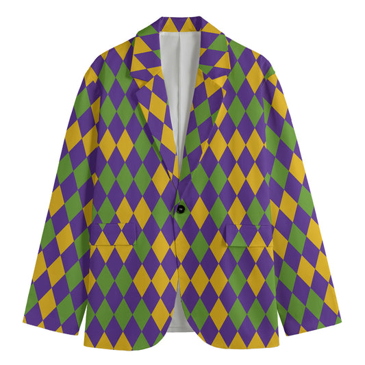 Mardi Gras Harlequin Pattern Print Men's Cotton Blazer