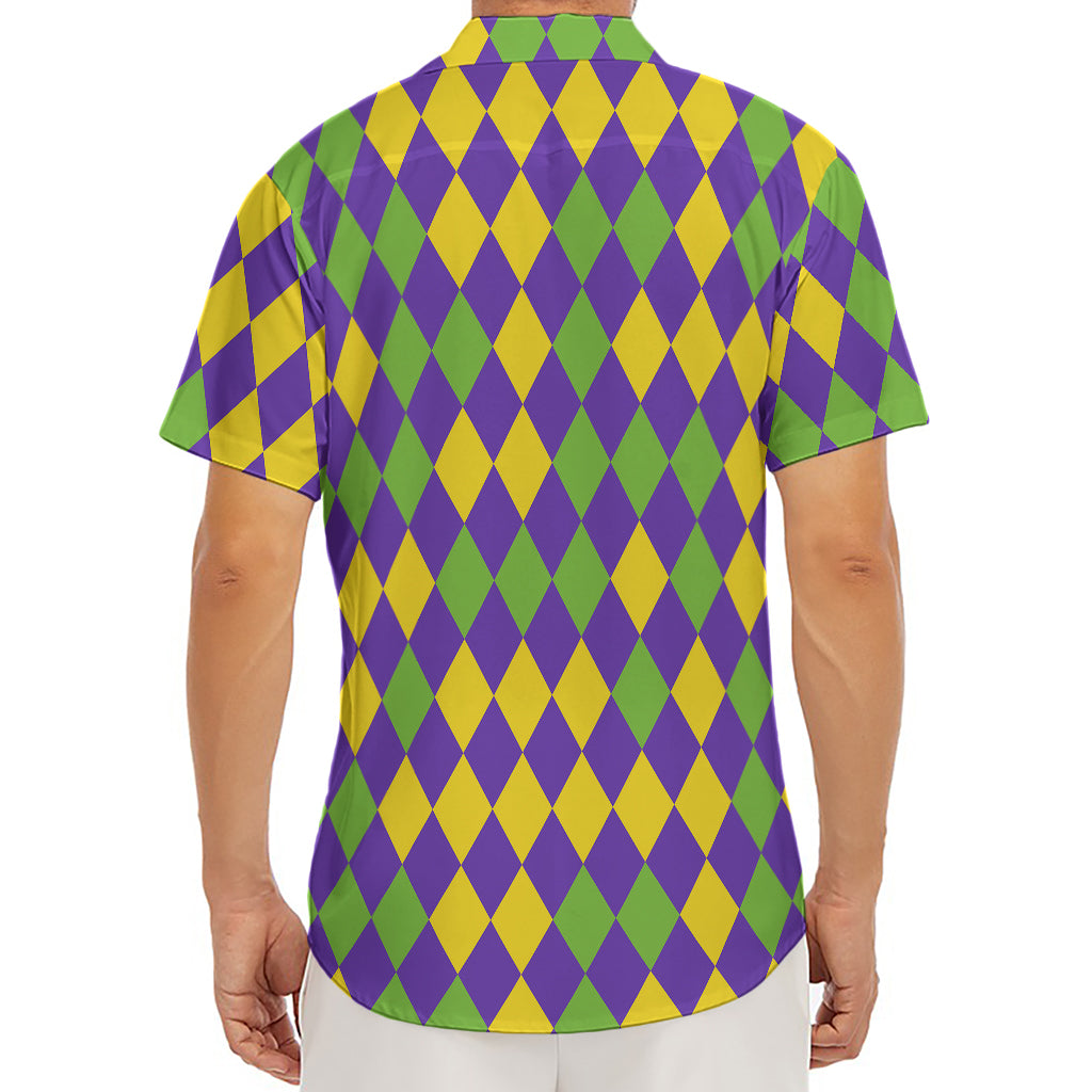 Mardi Gras Harlequin Pattern Print Men's Deep V-Neck Shirt