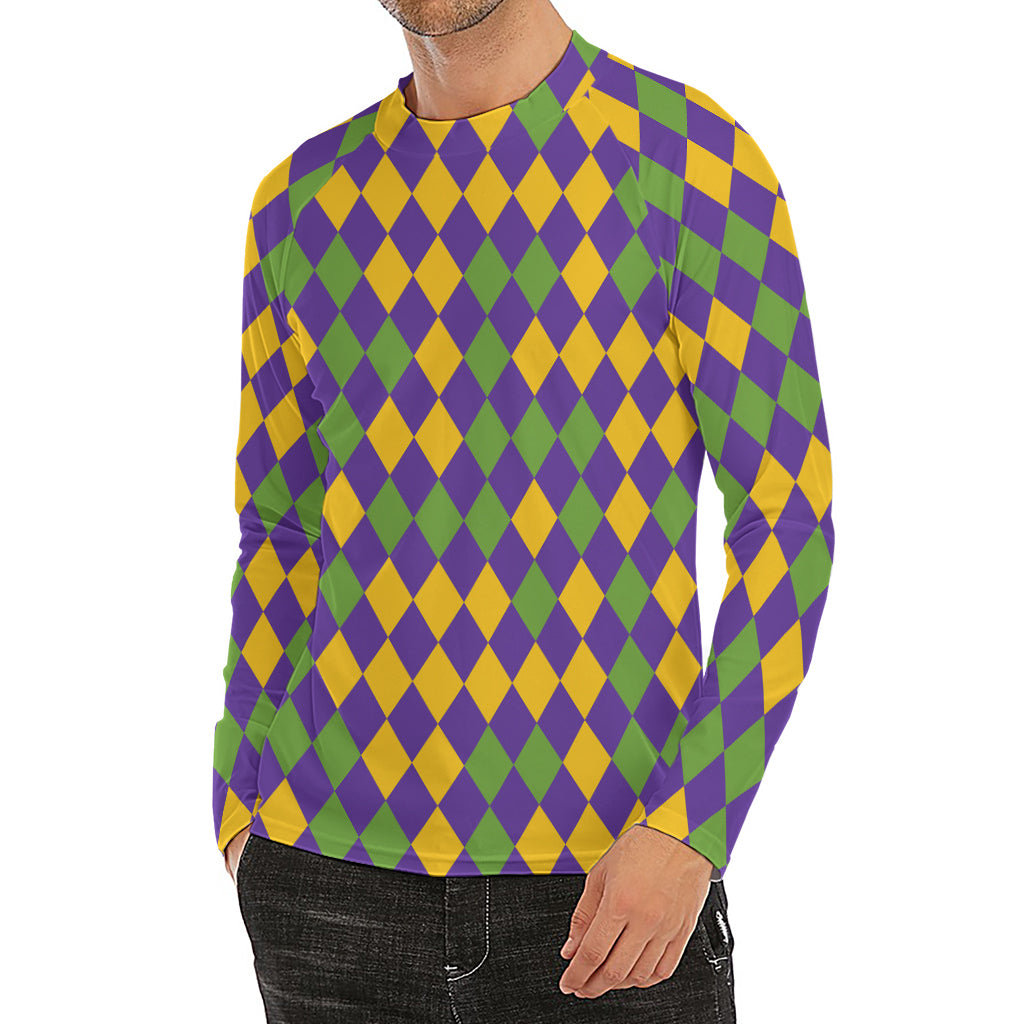 Mardi Gras Harlequin Pattern Print Men's Long Sleeve Rash Guard