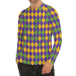 Mardi Gras Harlequin Pattern Print Men's Long Sleeve Rash Guard