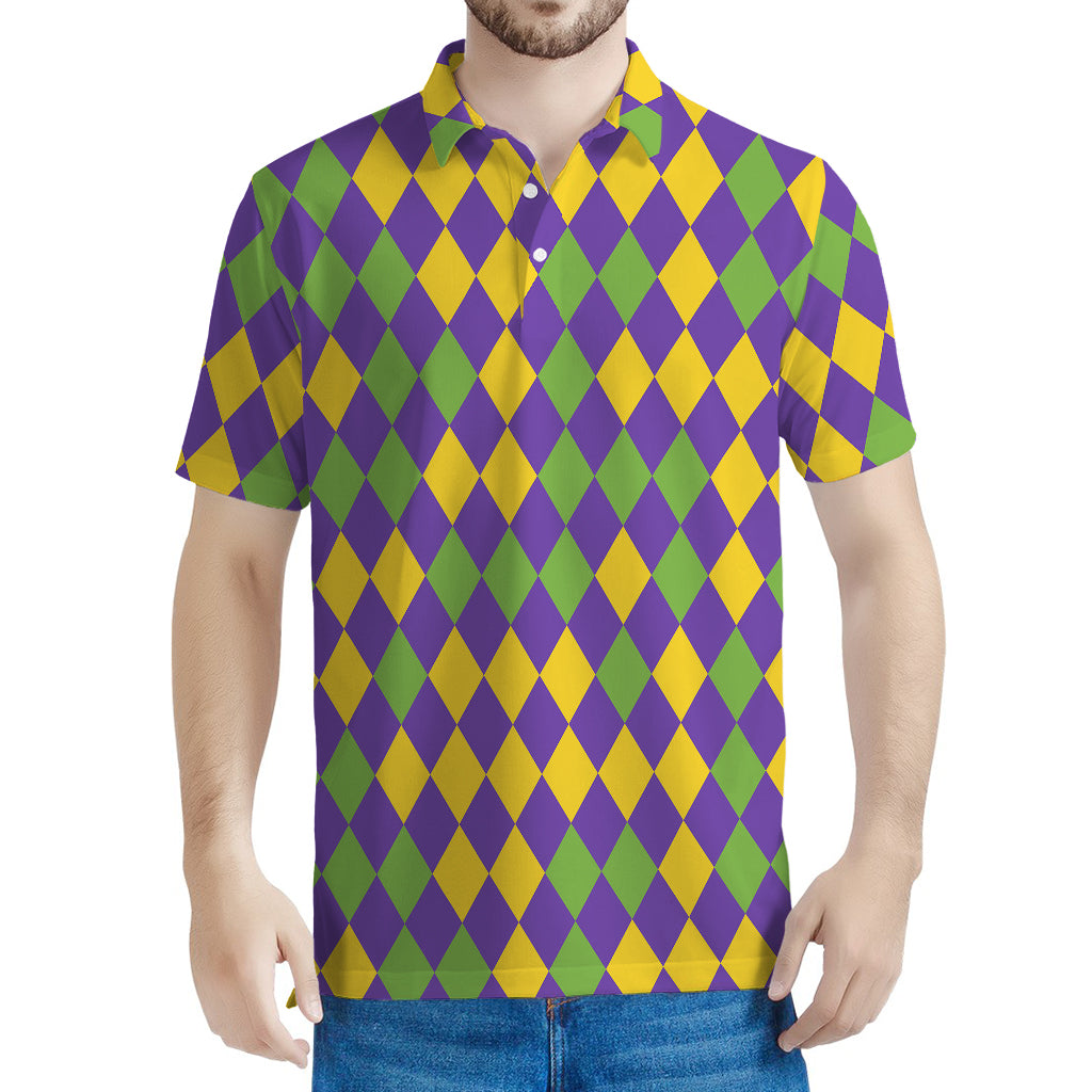 Mardi Gras Harlequin Pattern Print Men's Polo Shirt