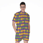 Mardi Gras Harlequin Pattern Print Men's Rompers
