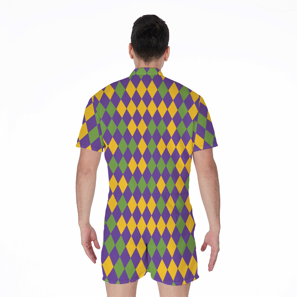 Mardi Gras Harlequin Pattern Print Men's Rompers