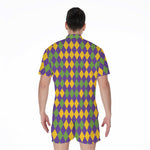 Mardi Gras Harlequin Pattern Print Men's Rompers