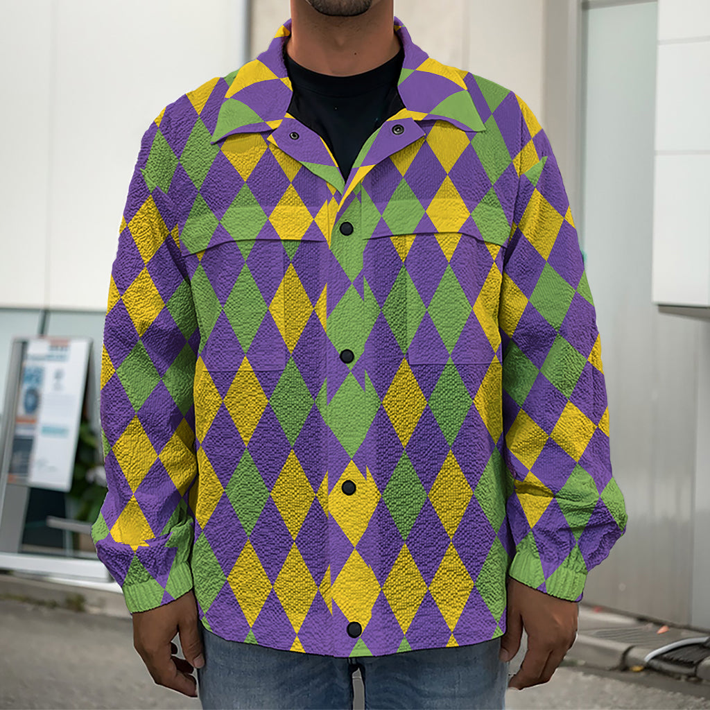 Mardi Gras Harlequin Pattern Print Men's Shirt Jacket
