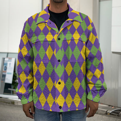 Mardi Gras Harlequin Pattern Print Men's Shirt Jacket