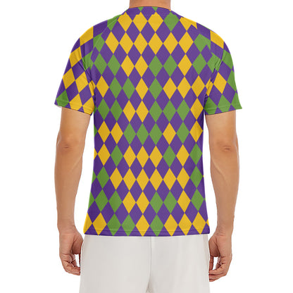 Mardi Gras Harlequin Pattern Print Men's Short Sleeve Rash Guard