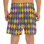 Mardi Gras Harlequin Pattern Print Men's Split Running Shorts