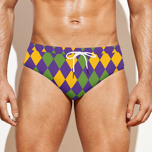Mardi Gras Harlequin Pattern Print Men's Swim Briefs