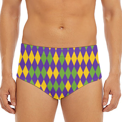Mardi Gras Harlequin Pattern Print Men's Triangle Swim Briefs
