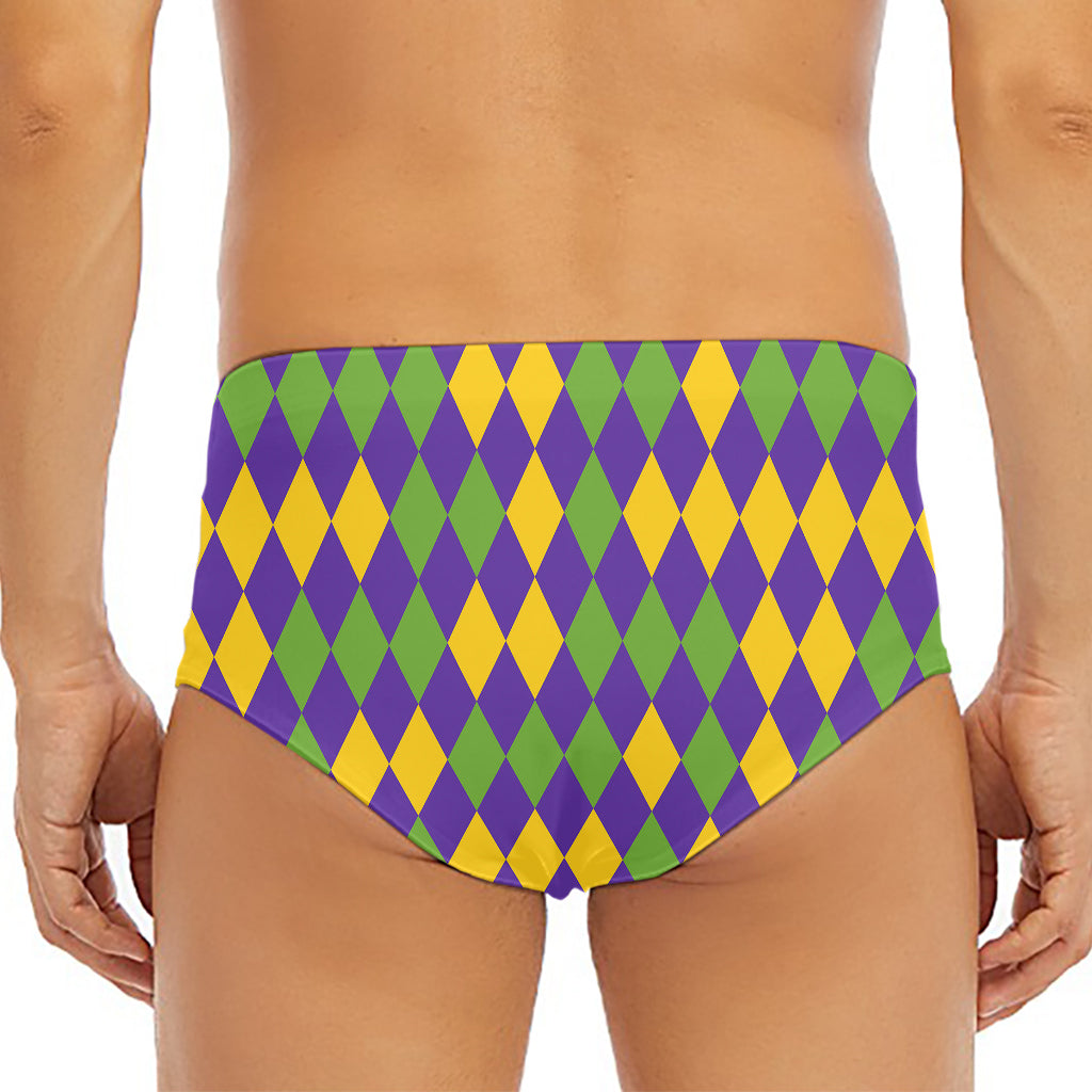 Mardi Gras Harlequin Pattern Print Men's Triangle Swim Briefs