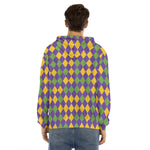 Mardi Gras Harlequin Pattern Print Men's Velvet Pullover Hoodie