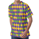Mardi Gras Harlequin Pattern Print Men's Velvet T-Shirt