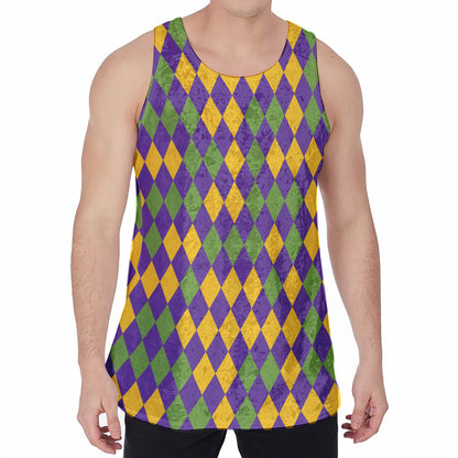 Mardi Gras Harlequin Pattern Print Men's Velvet Tank Top