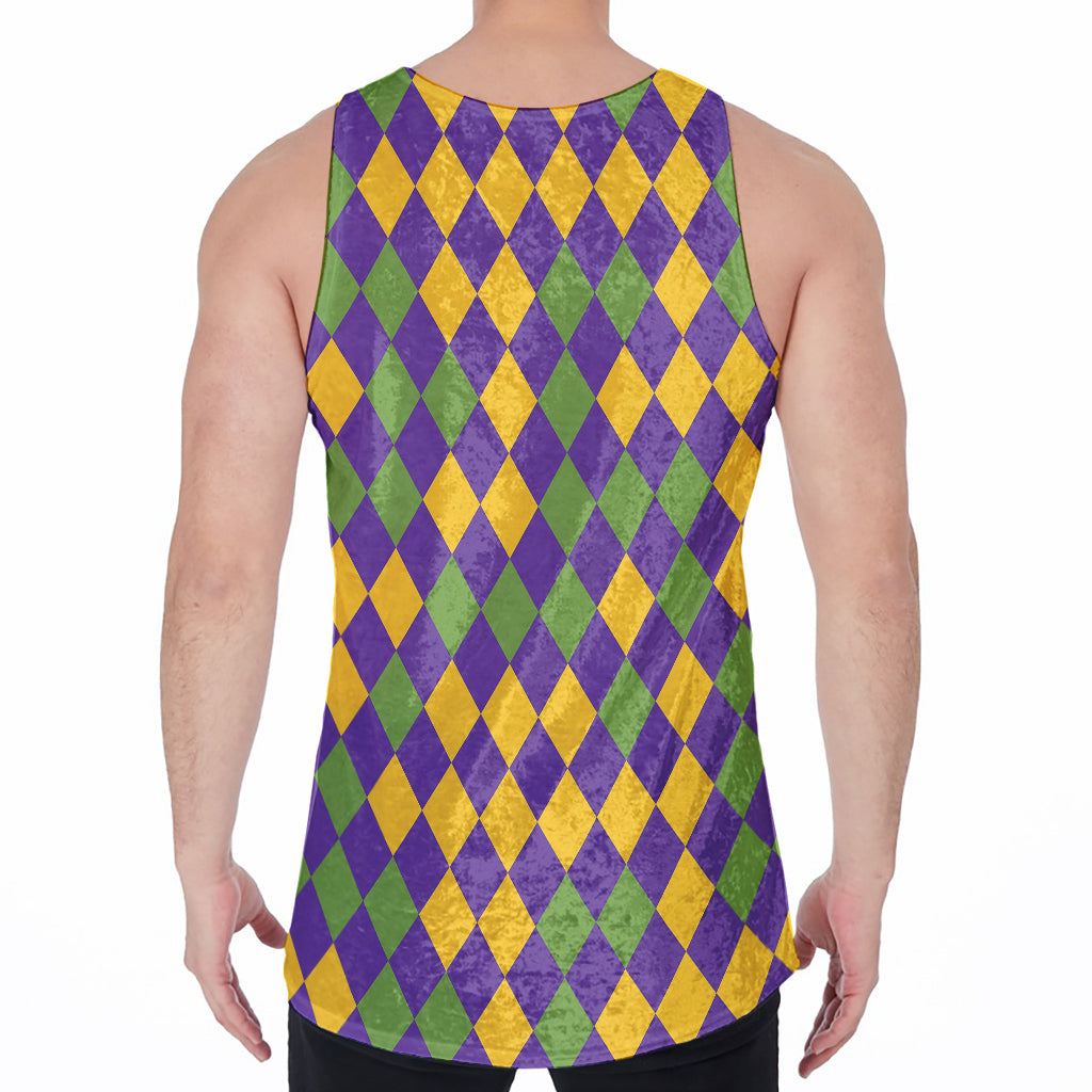 Mardi Gras Harlequin Pattern Print Men's Velvet Tank Top